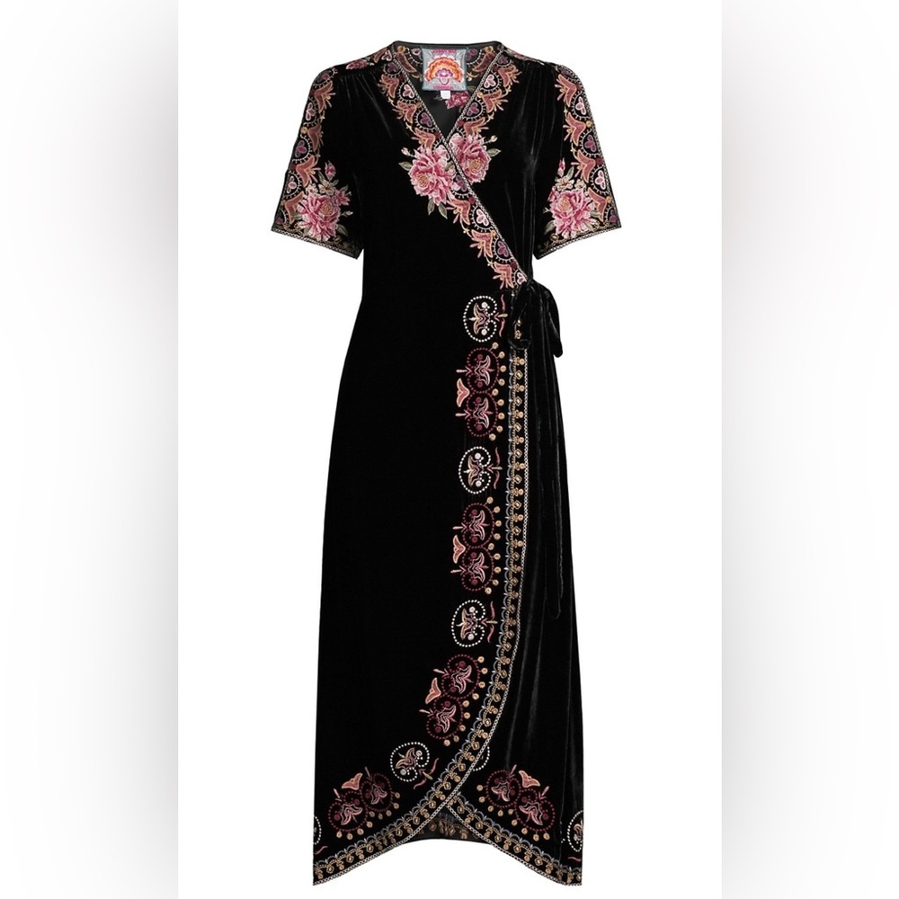 Johnny Was Joanna Velvet Wrap Dress - J33321-9 (Black, Small)